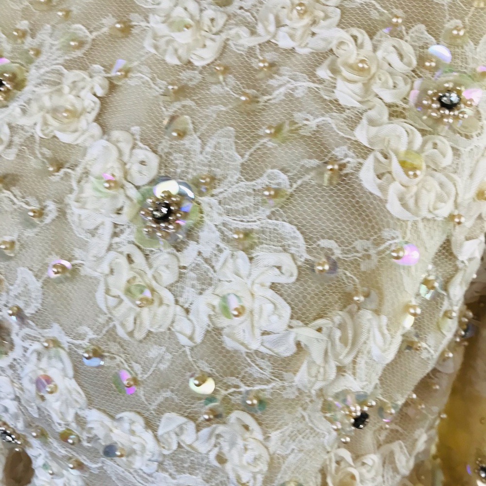 SOLD Vintage 60s Hall Ludlow Gown Sequins Lace Organza Cream Beige Wedding Dress - Picture 11 of 16